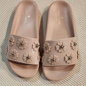 Kate Spade Rose Smoke Spring Flower Embellished Slides Size 7 NWOT